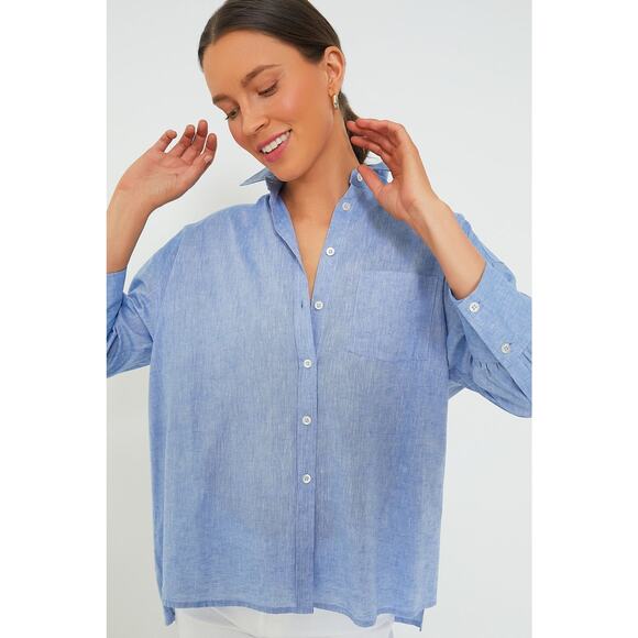 POMANDER PLACE Chambray Adair Boyfriend Shirt Size S NWT Retail $98 Tuckernuck - Picture 6 of 7